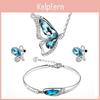 Jewelry Fashion Rhinestone Women Butterfly Set Necklace Earrings Bracelet