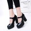 2024 Women's Shoes High Heels Women's Solid Color Thick Sole New Spring Light Buckle Solid Color Women's Round Toe Shoes