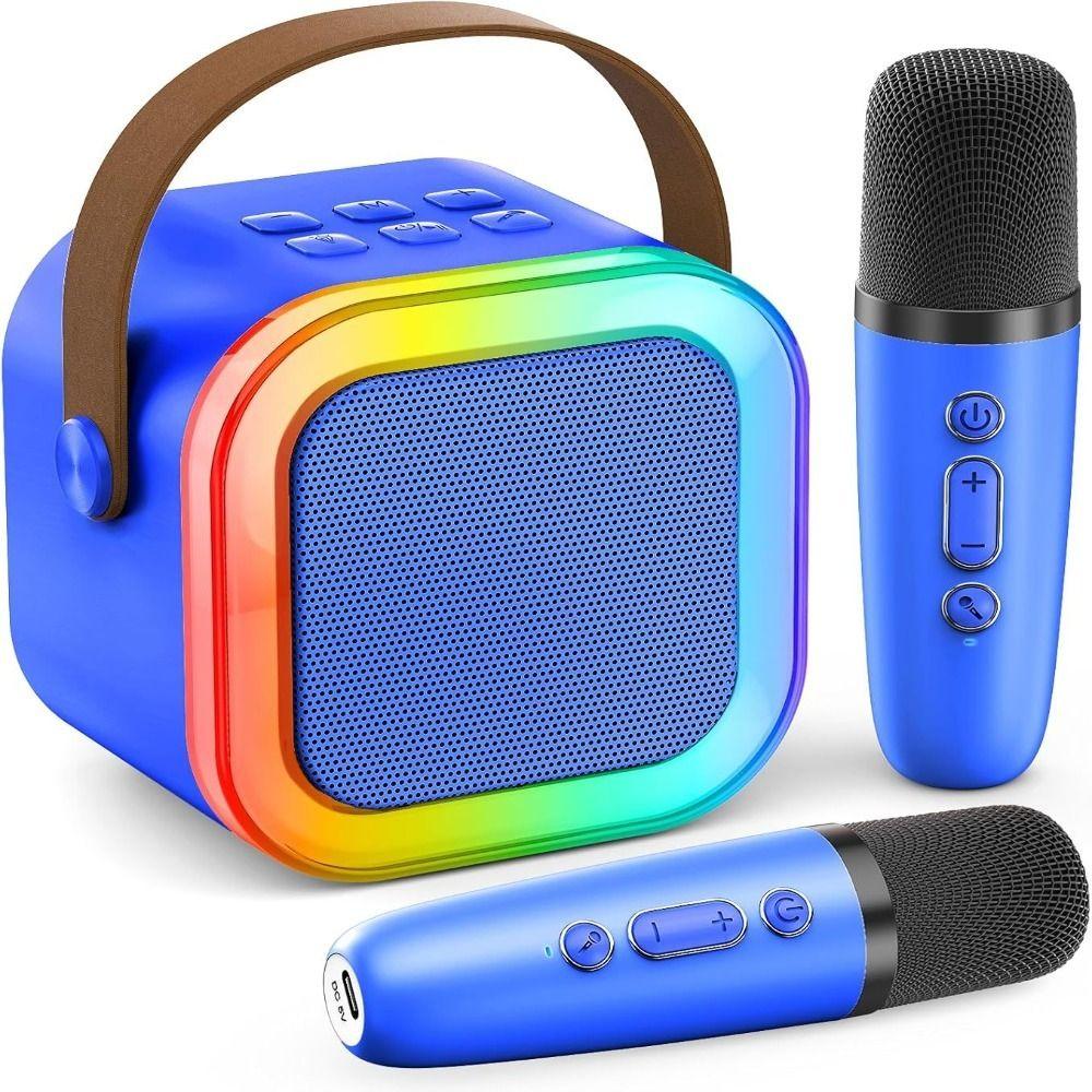 Bluetooth Audio Mini Karaoke Machine with 1/2 Wireless Microphones Karaoke Microphone  Adult
