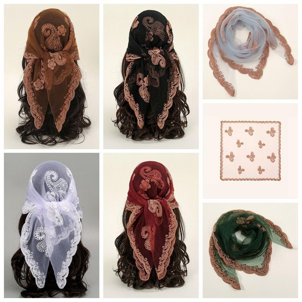 Hollow Out Foulard Bandana Embroidery Lace Handkerchiefs Elegant Hair Scarf Headband  Women