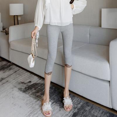 Женские укороченные леггинсы Эластичная плотная посадка Высокая талия Кружевная вставка Шорты с низом Однотонные Леггинсы с эффектом подтяжки ягодиц