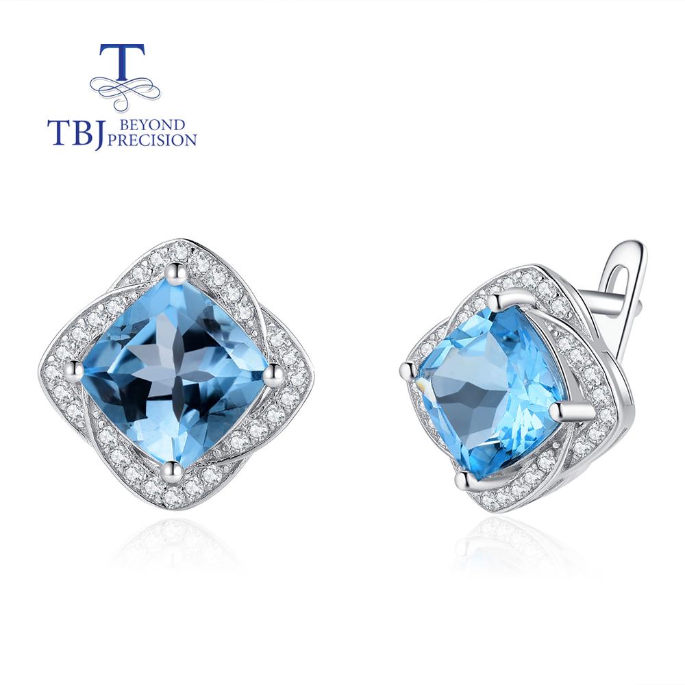 Natural Cushion Sky Blue Topaz Jewelry Set 925 Sterling Silver Ring Earring Pendant for Women Wife Nice Gift