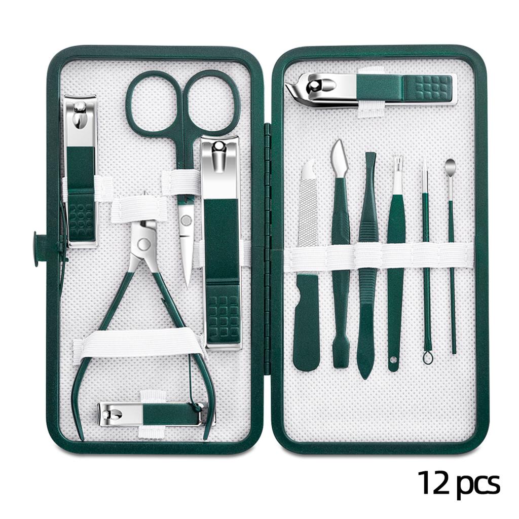 New Stainless Steel Nail Clipper Set Grooming Tool Set With Portable Case Manicure Art Tool Green Nails Cut
