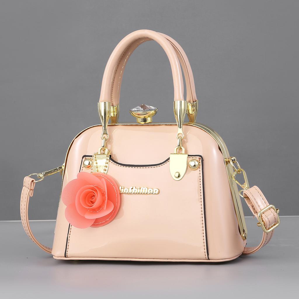 Textured Bright Leather European and American Fashion Handbag Shoulder Bag Large Capacity Messenger Bag Shell Bag Dinner Bag