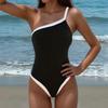 Women Spliced One Shoulder One Piece Swimsuit Beachwear Bathing Suits