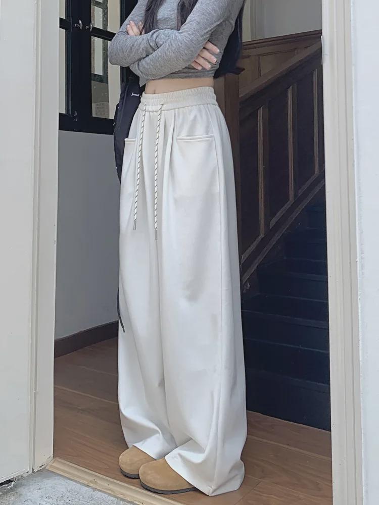 Женские повседневные брюки с широкими штанинами и эластичным поясом: Свободный крой, длина до пола, спортивные брюки для ранней осени