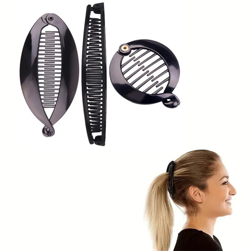 3 шт./набор Заколки-крабы для волос в форме рыбок Зажим для хвоста для женщин девушек Заколки-бананы Крабы Черные Аксессуары для укладки волос