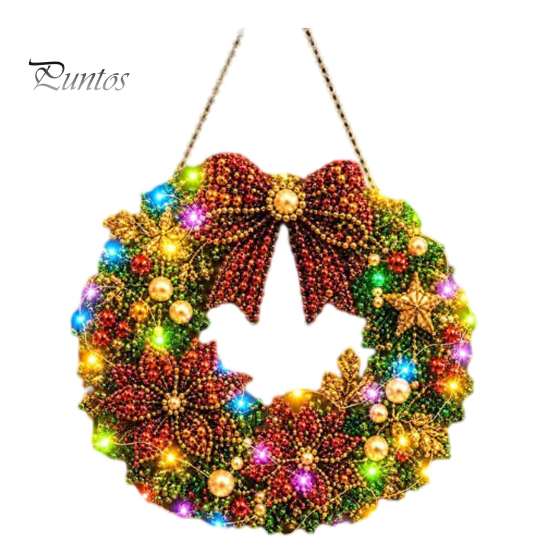 DIY Holiday Craft for Adults Christmas Diamond Painting Wreath Kit with LED String Lights, Snowman Pearl Art Hanging Ornament Adults, Acrylic
