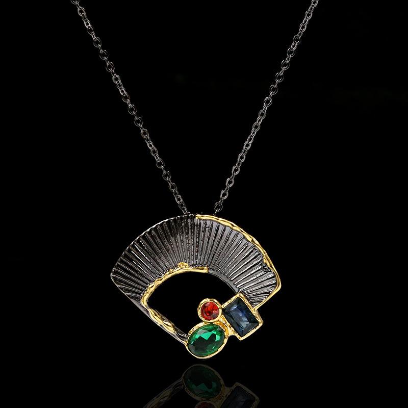Уникальное модное ожерелье-подвеска в виде веера из листьев гинкго, черно-золотого цвета, с цирконом, из серебра 925 пробы, женское ювелирное украшение, подарок для вечеринки