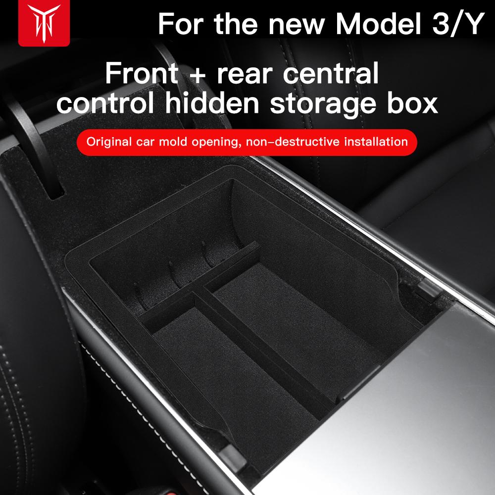 YZ For Tesla Model 3 2019-2023 Model Y 2021-2024 Storage Box Center Armrest Hidden Box Cup Holder Organizer Car Accessories