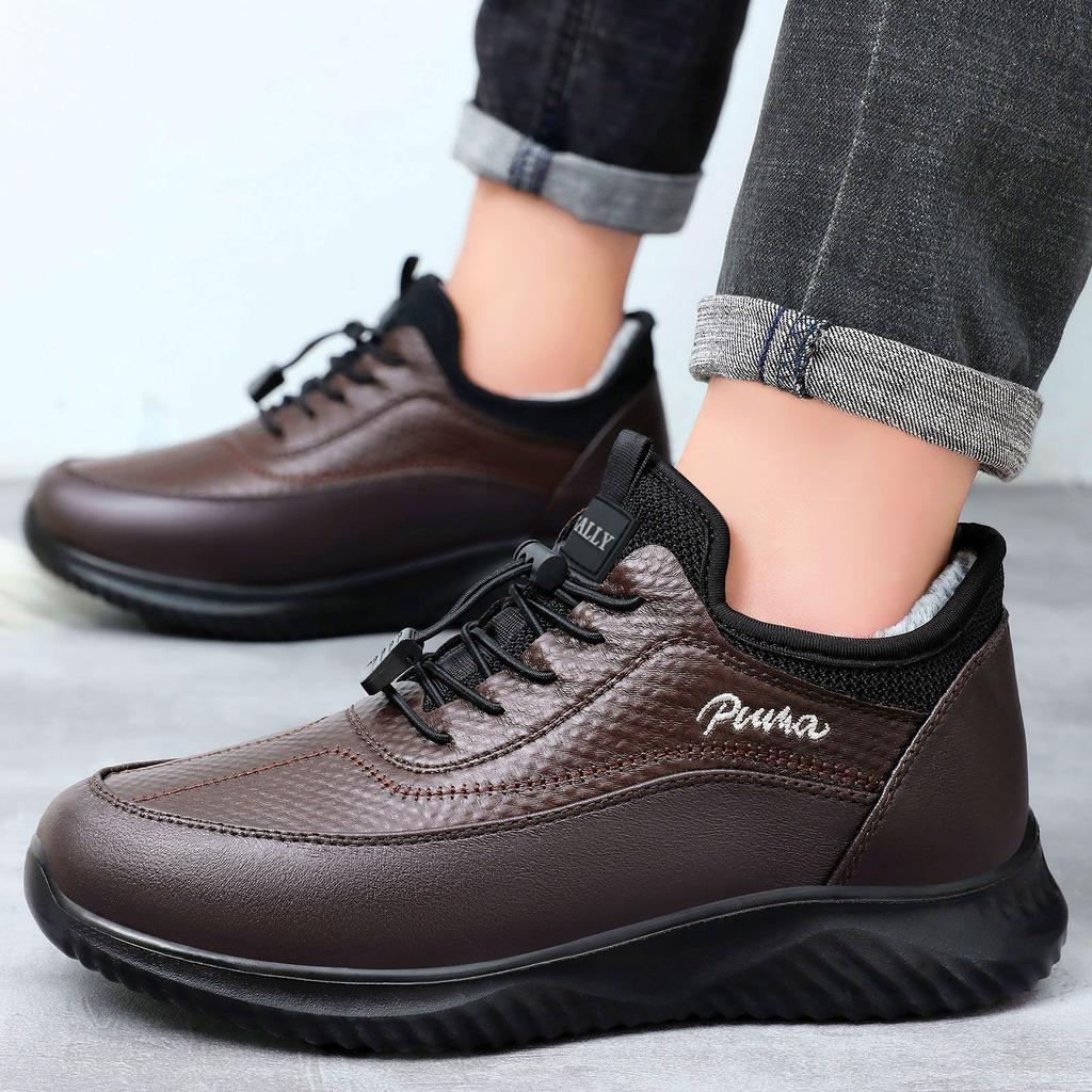 Хлопковая обувь мужская зимняя мужские ботинки теплые и морозостойкие кожаные ботинки на толстой подошве удобные короткие ботинки с голенищем и утолщенные ботинки