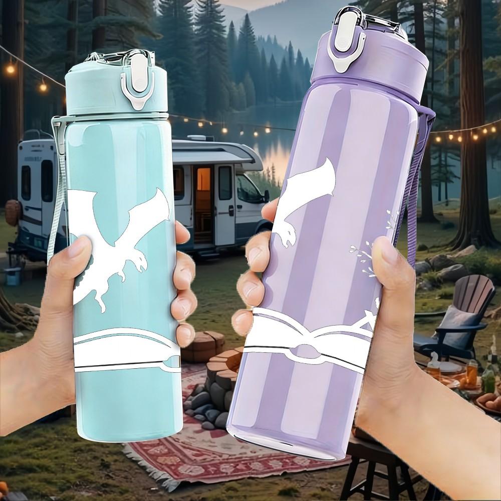 1PC Book White Dragon Silhouette 750ml Color Plastic Sports Water Bottle Leakproof Flip Straw Lid Suitable for Sports Office Home Use