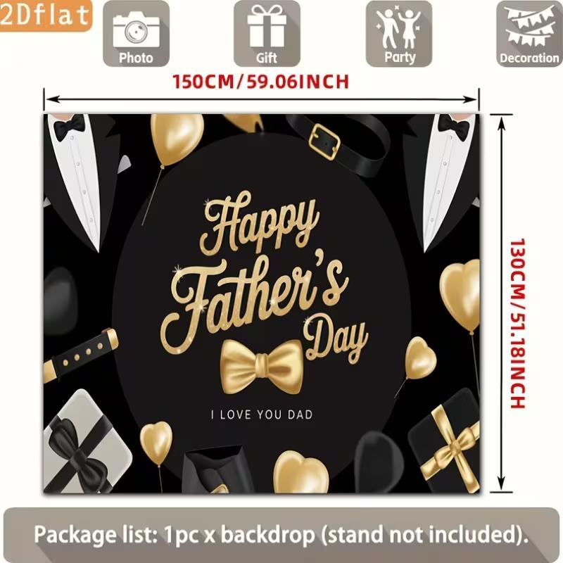 2D Happy Father's Day Backdrop Black Gold Tuxedo Photography Background Banner