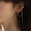 Long Fringed Ear Clips Without Ear Holes, Women'S Inlaid Zircon C-Shaped Ear Bone Clips, Temperament Double Chain Earrings