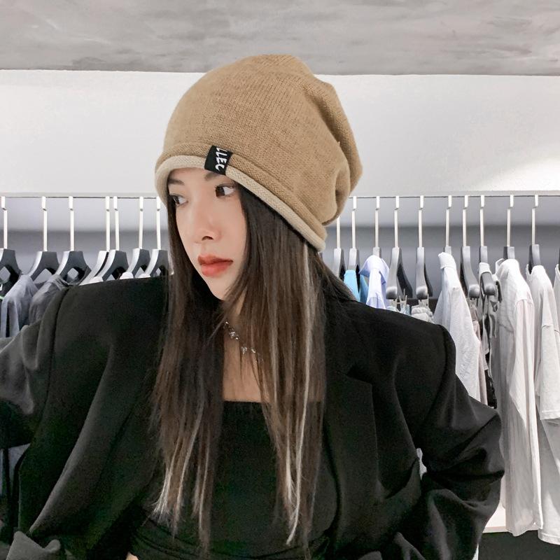 Women's Korean Style Autumn and Winter Warm Knitted Woolen Hat Ladies Fashion Slouchy Pullover Hat
