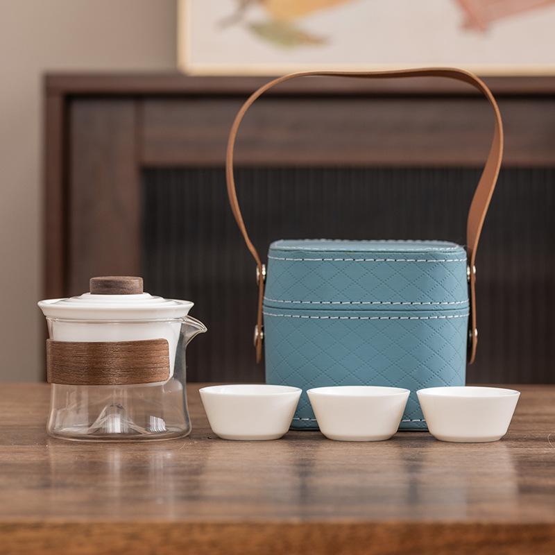 mutton fat jade porcelain high-end fast guest cup one pot three cups portable travel tea set corporate company business gift