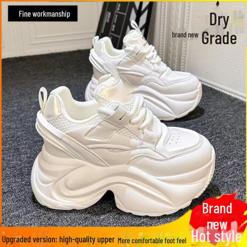 Весна 2024 г. Женские белые сетчатые кроссовки со скрытым подъемом — повседневная спортивная обувь для папы