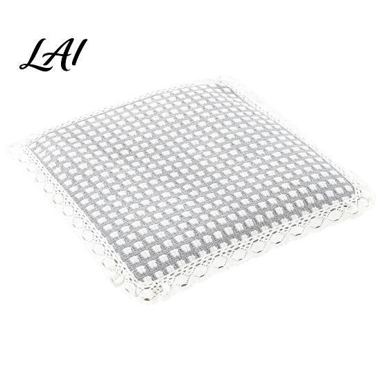 Thin Cushion for Student Chair Cotton Linen Pad Striped Plaid Dining Mat with Lace Trim Pastoral Style Breathable Seat Pad Ties Office Barstool