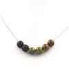 Stones and Minerals. Unakite + Lava + Wood 8 Mm Bead Necklace. Stainless Steel Chain. Necklace Women, Men. Custom Size