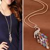 Hot Sale Special Trendy Unique New Colorful Crystal Peacock Pendants Necklaces for Women Long
