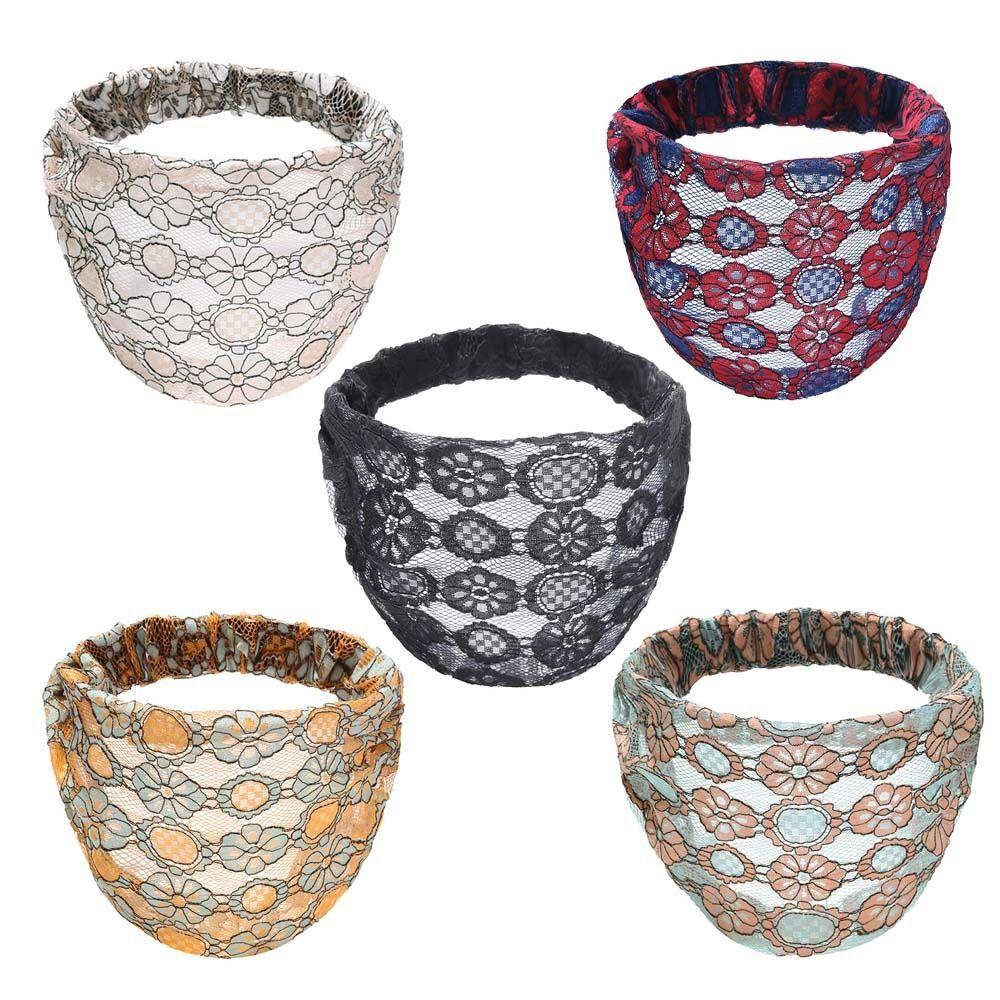 Hair Hoop Mesh Flower Headband Non Slip Wide Side Head Wrap Fashion Lace Hairbands Party