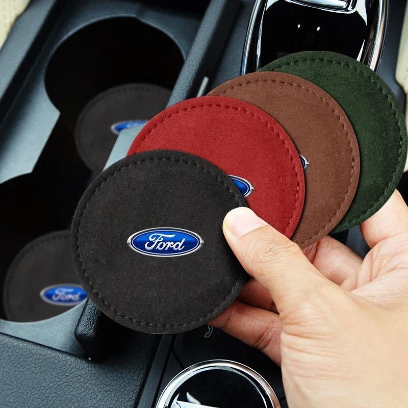 2025 Hot For Ford Turned Fur Car Coasters Non Slip Round Mat Coaster Heat Insulating Mat For Ford Focus 2 3 Mondeo Kuga Fiesta M