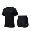 Plain Round Neck Pullover Short Sleeve Sports Relaxed Shorts Set Women Sets Basic-Black 962527205-3