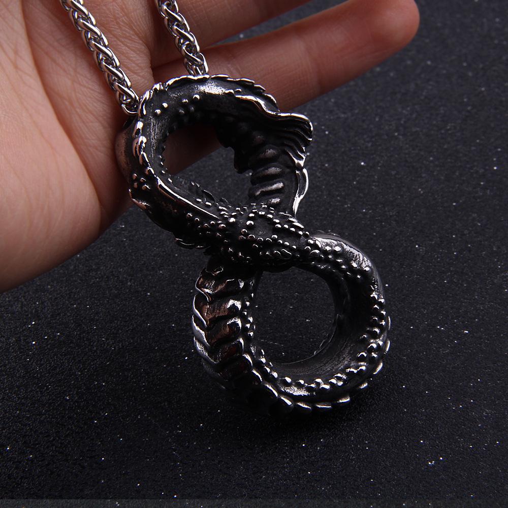 Ожерелье из нержавеющей стали с драконом Уроборосом - подвеска-амулет в виде змеи викингов с 3D-дизайном бесконечности для мужских панк-ювелирных изделий в подарок