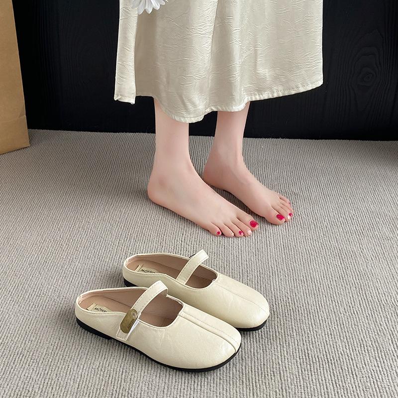 French Bag Head Half Slippers Women's Summer Wear 2025 New Versatile Retro Skirt Mary Jane Cool Slippers