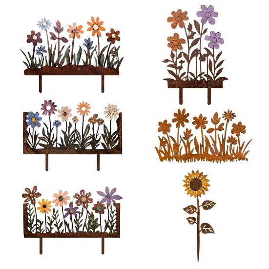 Декоративный колышек для цветочной клумбы с ржавчиной, погодоустойчивый, для помещений и улицы, для двора, газона, патио, дорожки, металлический знак-силуэт цветка, колышек-украшение