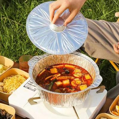 6 шт., алюминиевая круглая сковорода из фольги с крышкой, быстрый равномерный нагрев, универсальный контейнер для выпечки, фольга, сковорода из фольги, походный горшок