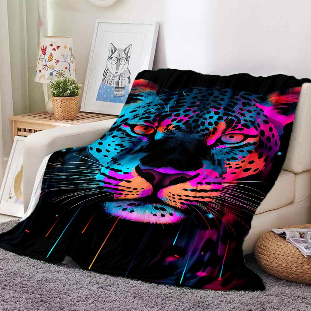 1pc Neon Leopard Print Blanket Lightweight Flannel Blanket Throw Blanket For Sofa, Bed, Travel, Camping, Livingroom, Office yy251015154