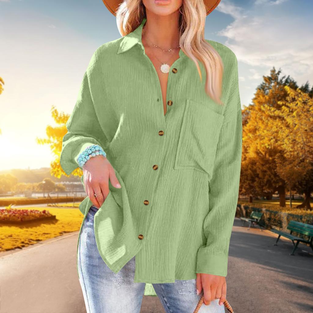 Women's Fashion Solid Color Loose Casual Single-Breasted Long Sleeve Shirt