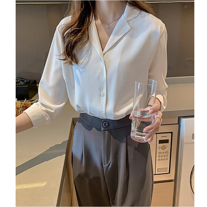 Белая рубашка, женская свободная шифоновая рубашка, рубашка на пуговицах с длинными рукавами, блузка, женская рубашка с отложным воротником, OL стиль, Blusas Ropa De Mujer