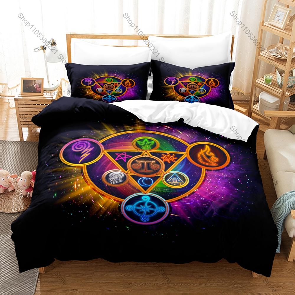Mystical Fantasy Pattern Magic Array Duvet Cover + 2 Pillowcases, Cool Luminous Magic Circle Design Bedding Set All Season Use