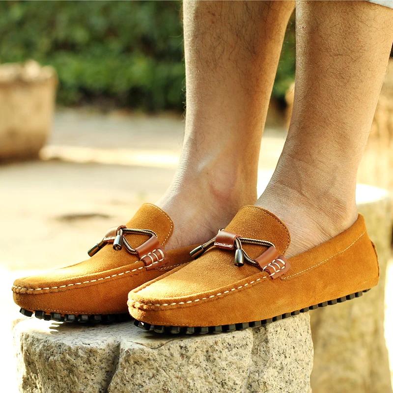 Fashion High Quality Suede Leather Men Loafers Casual Business Shoes Non-slip Outdoor Driving Soft Bottom Shoes Genuine Leather Flats