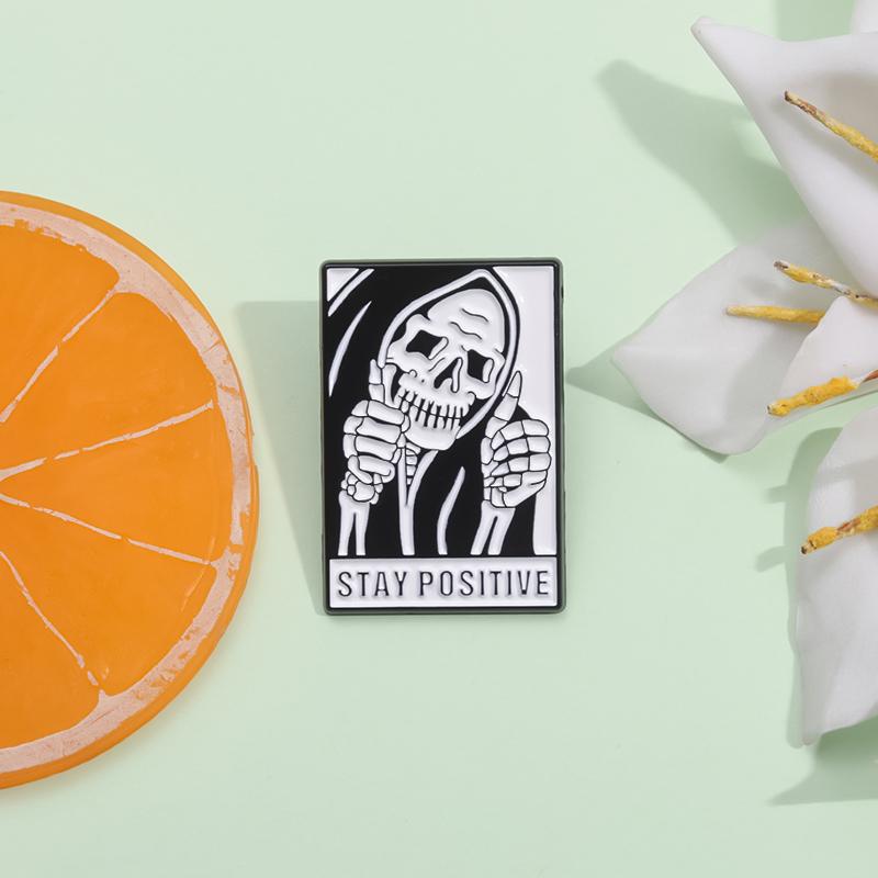 Xiaomi Grim Reaper Stay Positive Enamel Pins Custom Punk Gothic Skull Metal Brooch Clothes Lapel Badge Halloween Jewelry Accessories