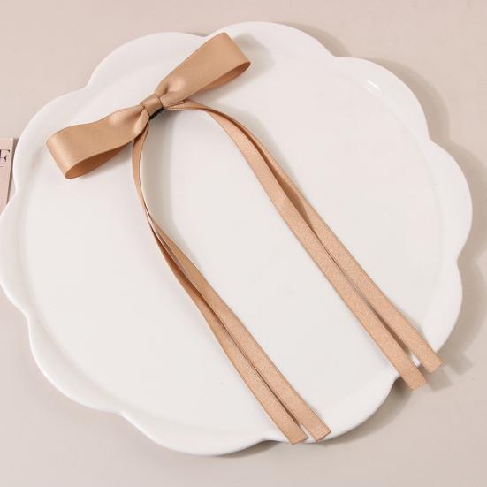 Women Hair Clip Bow Satin Retro Long Ribbon Large Size Solid Color Anti-slip Hair Ponytail Decoration Hairpin Hair Accessory Hair Barrettes