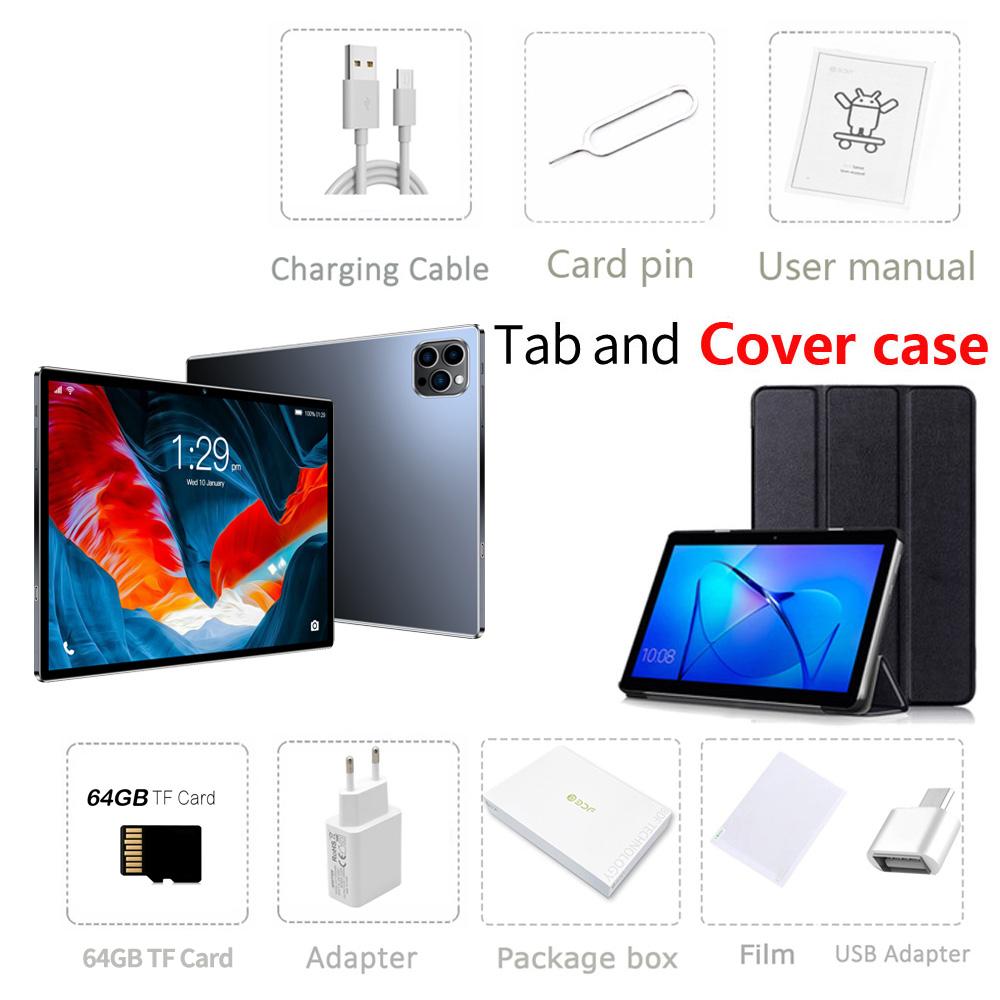 BDF 10,1-дюймовый планшетный ПК 4+64 ГБ 3G / 4G Lte Звонки Фаблет Android 11 WiFi Bluetooth 3G 4G SIM-карта с чехлом