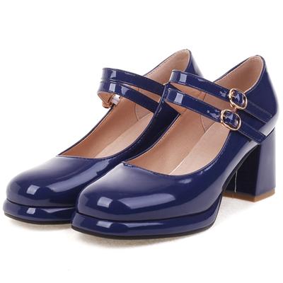 Элегантные туфли на высоком каблуке, женские туфли Мэри Джейн, большой размер 45, цвет черный, синий, красный, розовый, белый, туфли на блочном каблуке для вечеринки и свадьбы