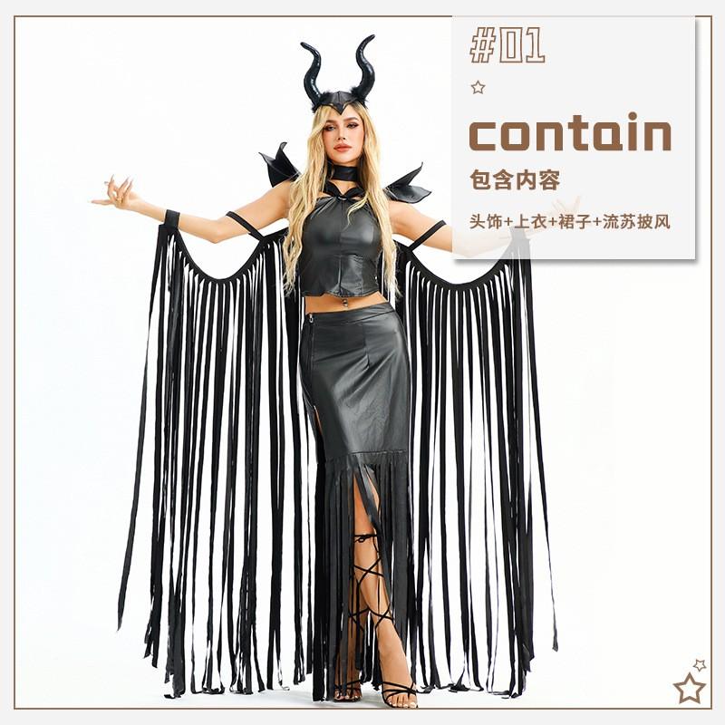 2026 Halloween Costume Sexy Queen Dark Gothic Vampire Robe Maleficent Cloak Dress