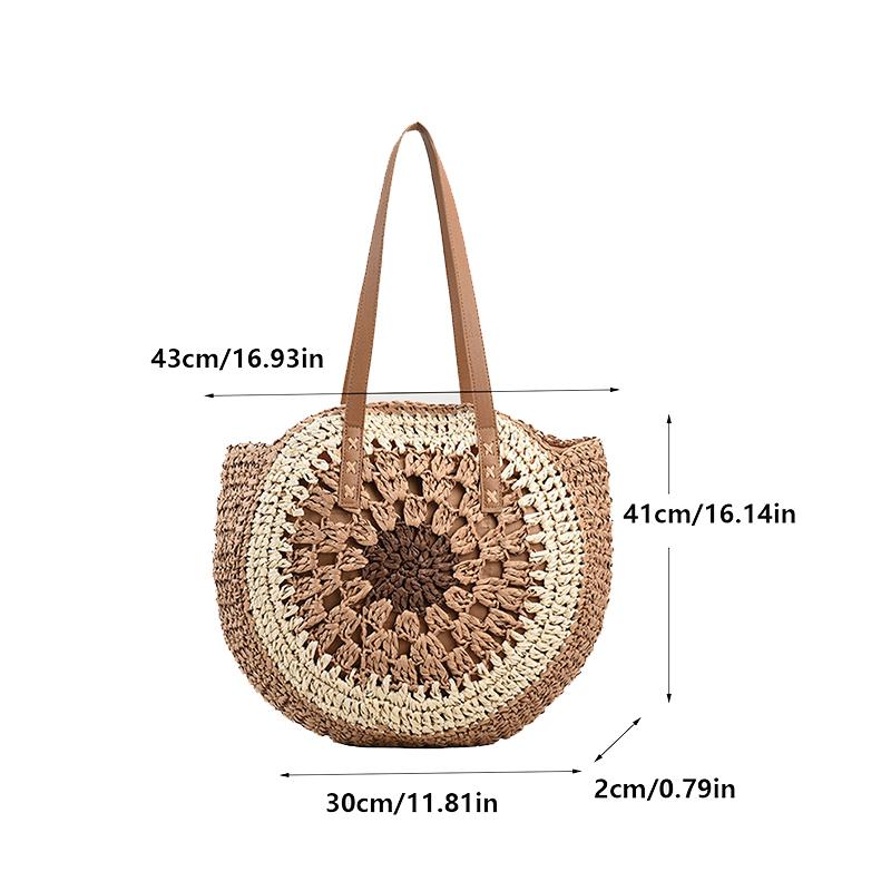 Yogodlns Летняя пляжная полая соломенная женская сумка на плечо, винтажная сумка с верхней ручкой, большая вместительная сумка из ротанга