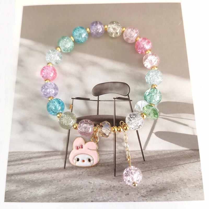 Браслет из бисера и кристаллов Sanrio Popcorn: Мультяшный брелок «Клубничный медведь и Куроми» - Идеальный рождественский подарок для лучших подруг