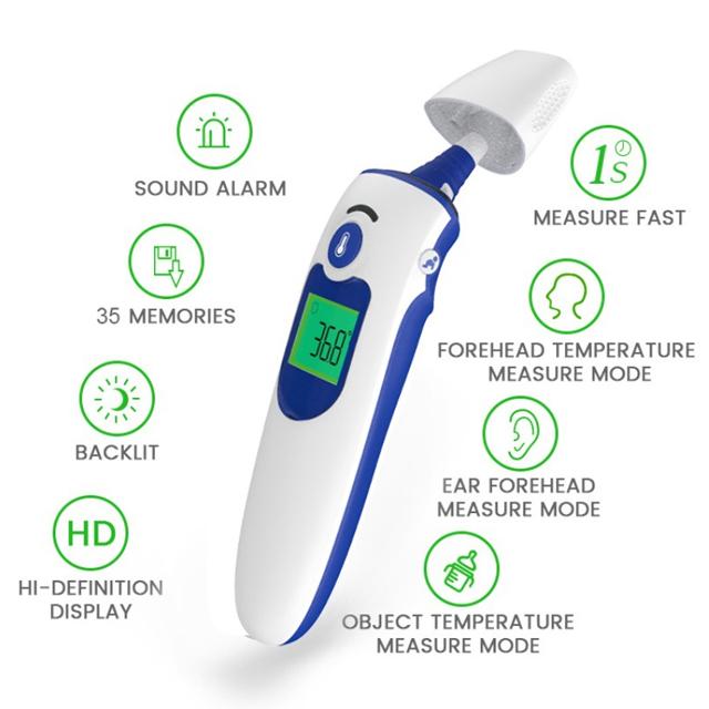 Portable Baby Digital Electric Non-Contact Infrared Forehead & Ear Thermometer LCD Display CE Certified Reusable 3-Year Warranty