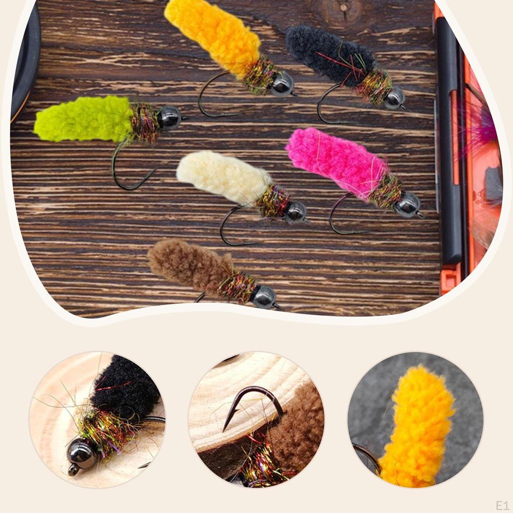 6 штук Нахлыстовые приманки Нимфы Мокрые Реалистичные с коробкой для хранения Искусственные приманки для Синежаберника Окуня