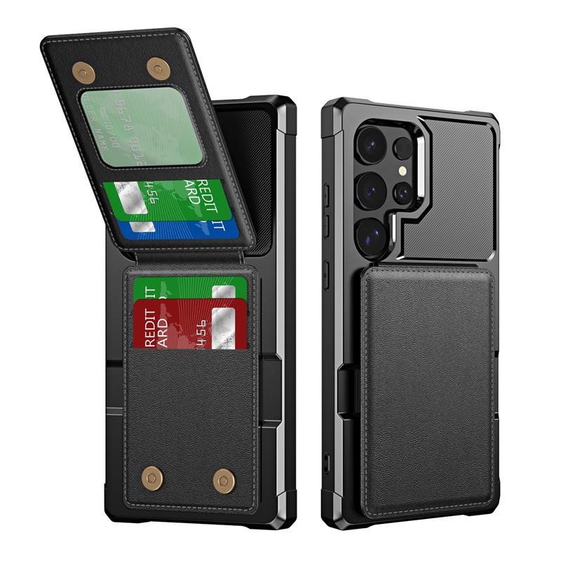 Черный ударопрочный чехол-бумажник с откидной крышкой для Samsung S26 Ultra/S24 Plus со слотами для карт и магнитной застежкой