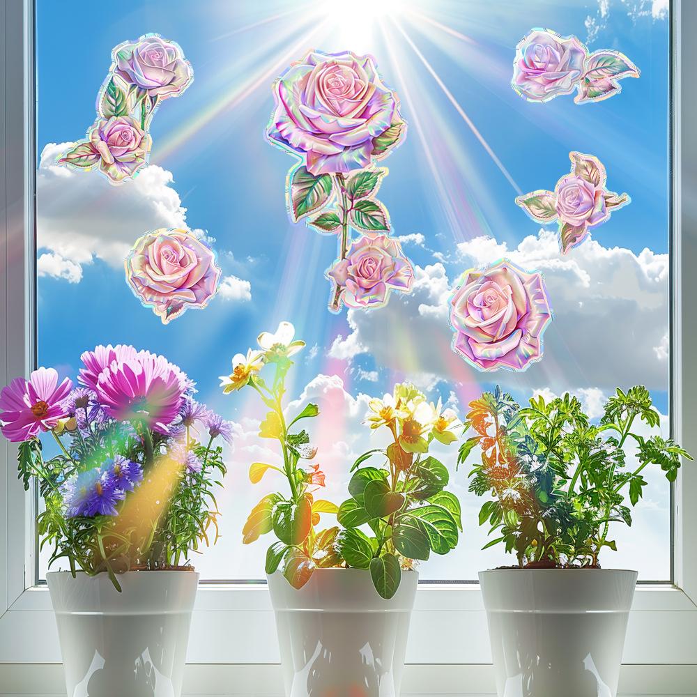 Оптовая продажа BXC004UV Лазерный Ослепительно-розовый Роза Балкон Окно Украшение и Декор Статические Наклейки на Окна