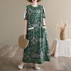 Короткий рукав Плюс размер Хлопок лен винтажный цветочный новый в платьях для женщин повседневное свободное длинное летнее платье