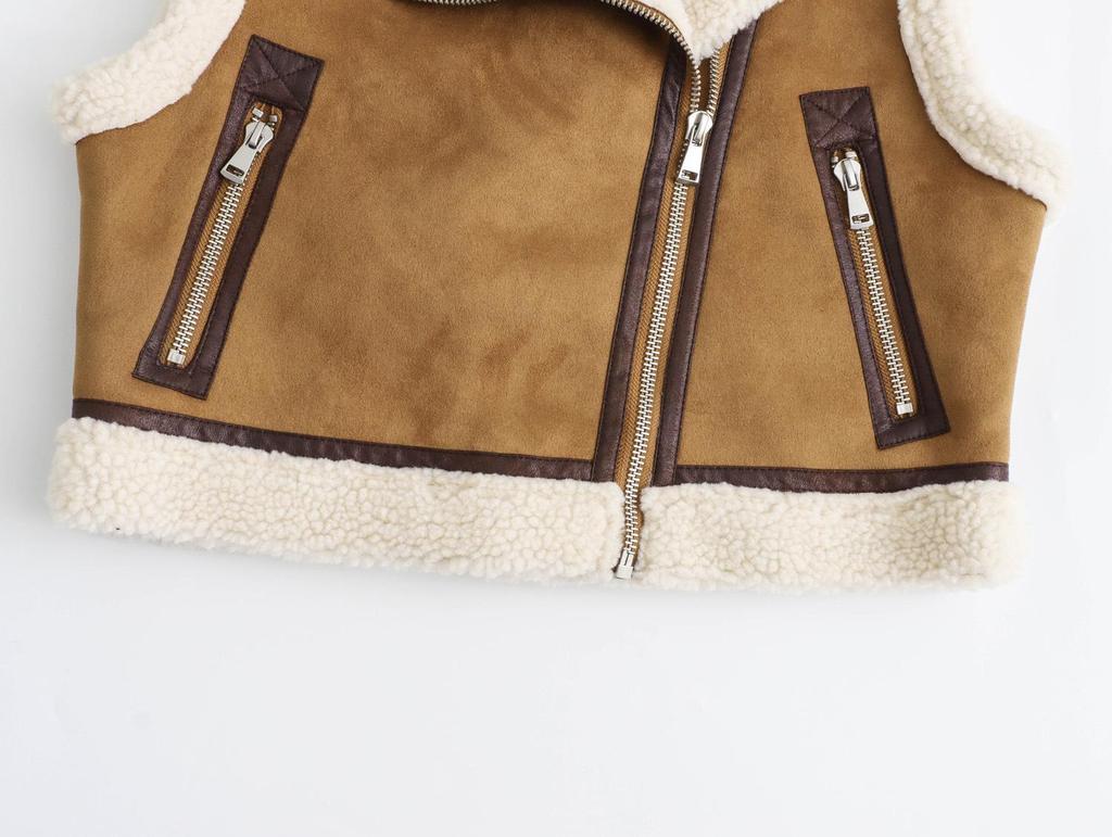 Y 2023 Осень/Зима Женский европейско-американский жилет на молнии с меховыми отворотами: Универсальный и повседневный