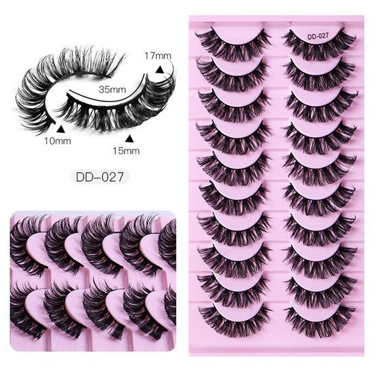 10 Pairs False Eyelashes Russian Strip Lashes Extension Faux Cils Naturel Eyelash Extension D Curl Strip Lashes Makeup Beauty Magnetic Eyelashes